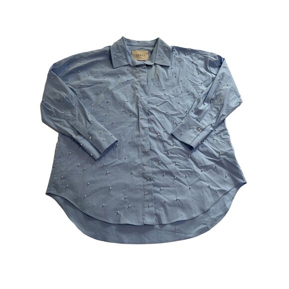 THEO Echo Pearly Shirt in Sky Blue Gunmetal